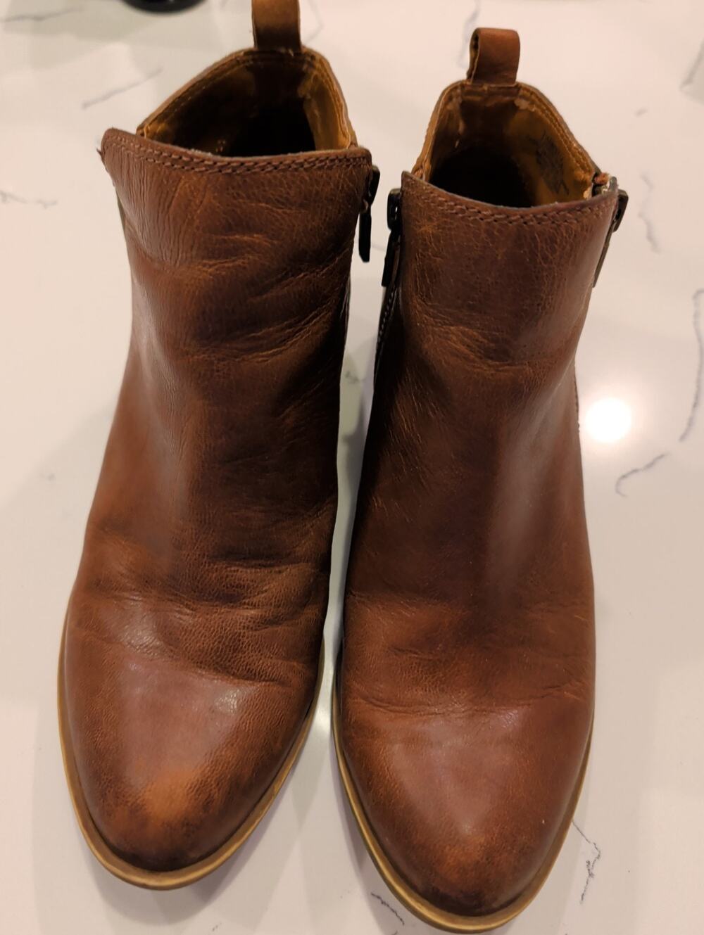 Lucky Brand Basel Women's 7.5 Brown Leather Ankle Boots Booties Dual Zip